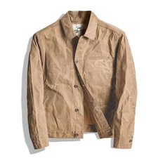 Mens Oil Wax Canvas Jacket Casual Slim Work Overalls Wear-resistant Combat Coat