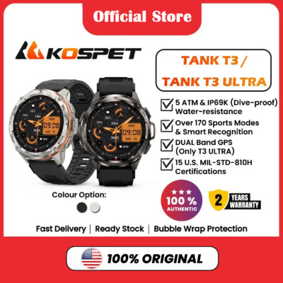 Original KOSPET TANK T3/T3 Ultra Smart Watch Men GPS Smartwatches Waterproof 
