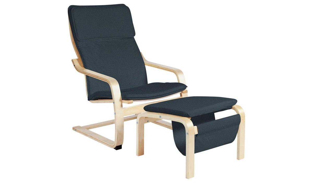 Habitat Bentwood Fabric Armchair with Footstool Navy