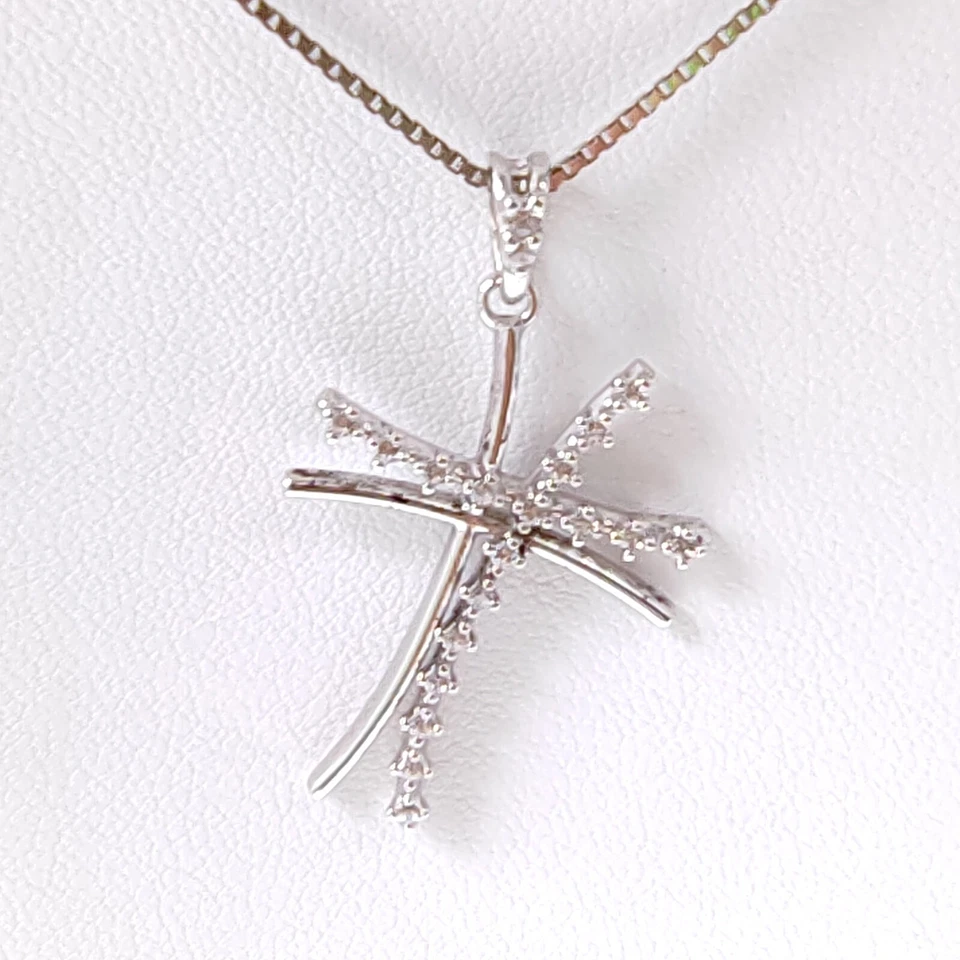 Collana in Argento 925 con Croce Pendente Girocollo da donna rodiato Oro Bianco - Immagine 3 di 4