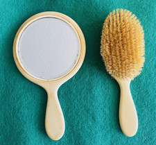 Antique 1920's Celluloid Dresser Brush and Hand Mirror