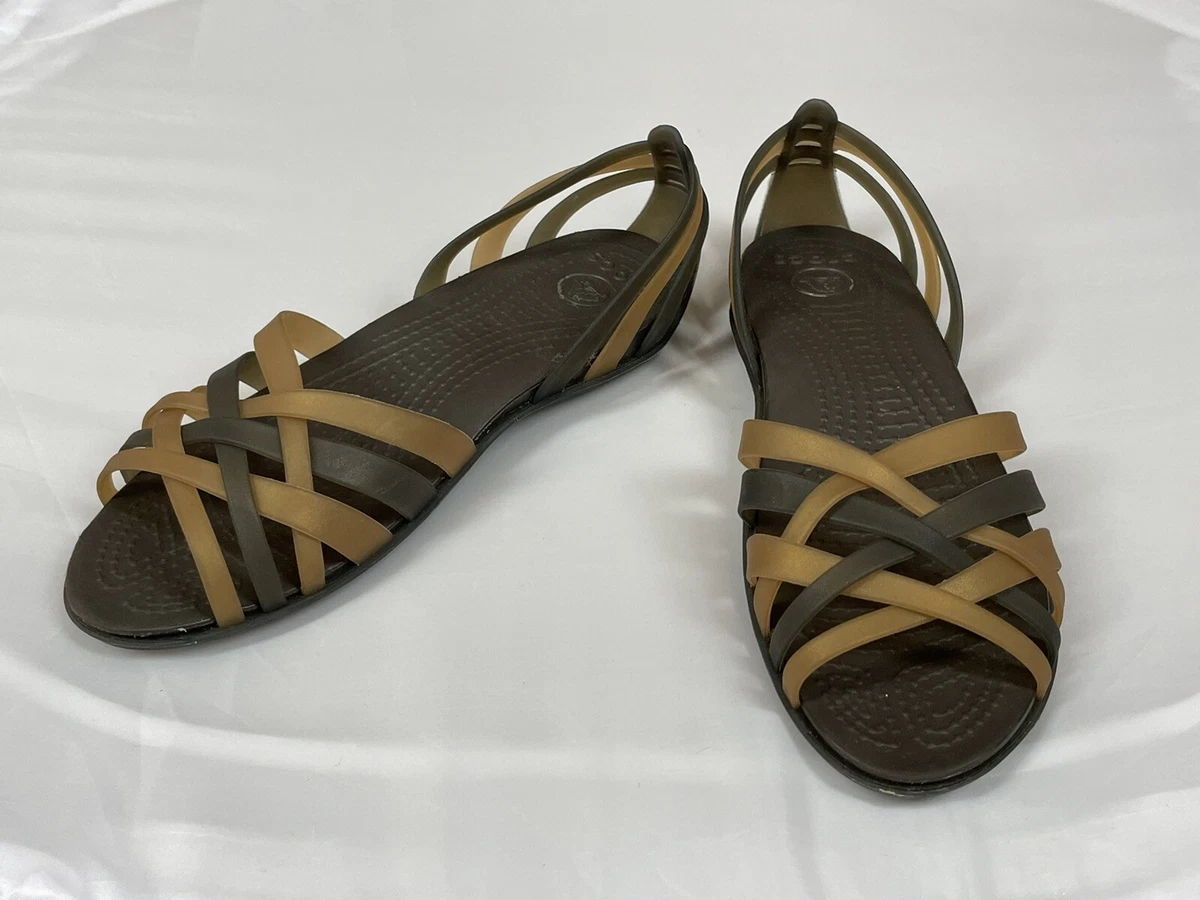 Womens Crocs Huarache Flat Open Toe Slip on Brown Sandals. Size 5