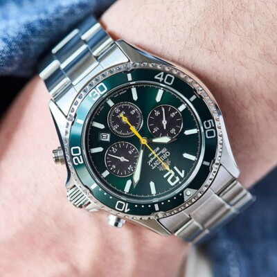 Orient Mako RN-TX0204E Panda Green Solar Chronograph Analog Wrist