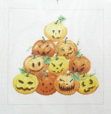 A Stitch in Time Halloween Pumpkin Pile Handpainted Needlepoint Canvas