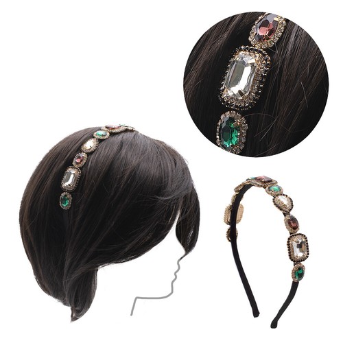 Red -couronne Baroque en pierre de cristal noire et verte,bandeau