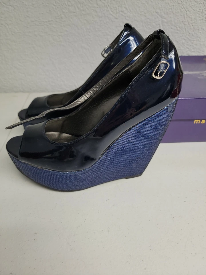 NUEVOS ZAPATOS DE SALÓN MUJER MADDEN GIRL CUPÉ PLATAFORMA BRILLO AZUL PEEP TOE 9.5 Foto 4 de 4