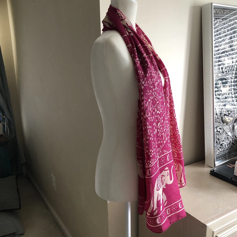 Mujer Pashmina Chal Sarong Envolvente Bufanda Rosa Fucsia Con Elefantes Foto 3 de 4