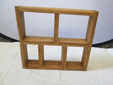 Wood Hanging Wall Shelf 13 1/2" x 12" Hand Crafted 5 Openings