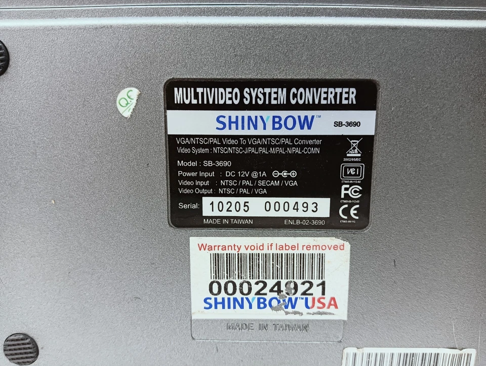 Shinybow Sb-3690 Multivideo System Converter Dc 12v @ 1a / Ntsc / Pal / Vga. - Image 4 of 4