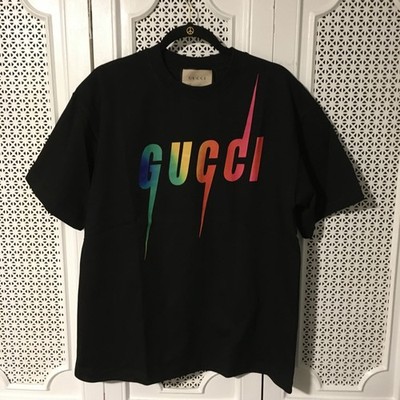 Gucci Cotton Tee Shirt with Rainbow Blade Print black sz L