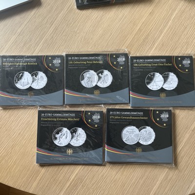 20 Euro Silber Sammlermünzenset , 2018 Deutschland, 5 X 20  