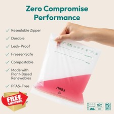 FEBU Gallon Compostable Food Storage Bags 60 Count Leak-Proof Resealable