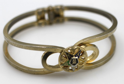 Vintage Masonic Order of the Eastern Star Clamper Bracelet Gold Tone enamel