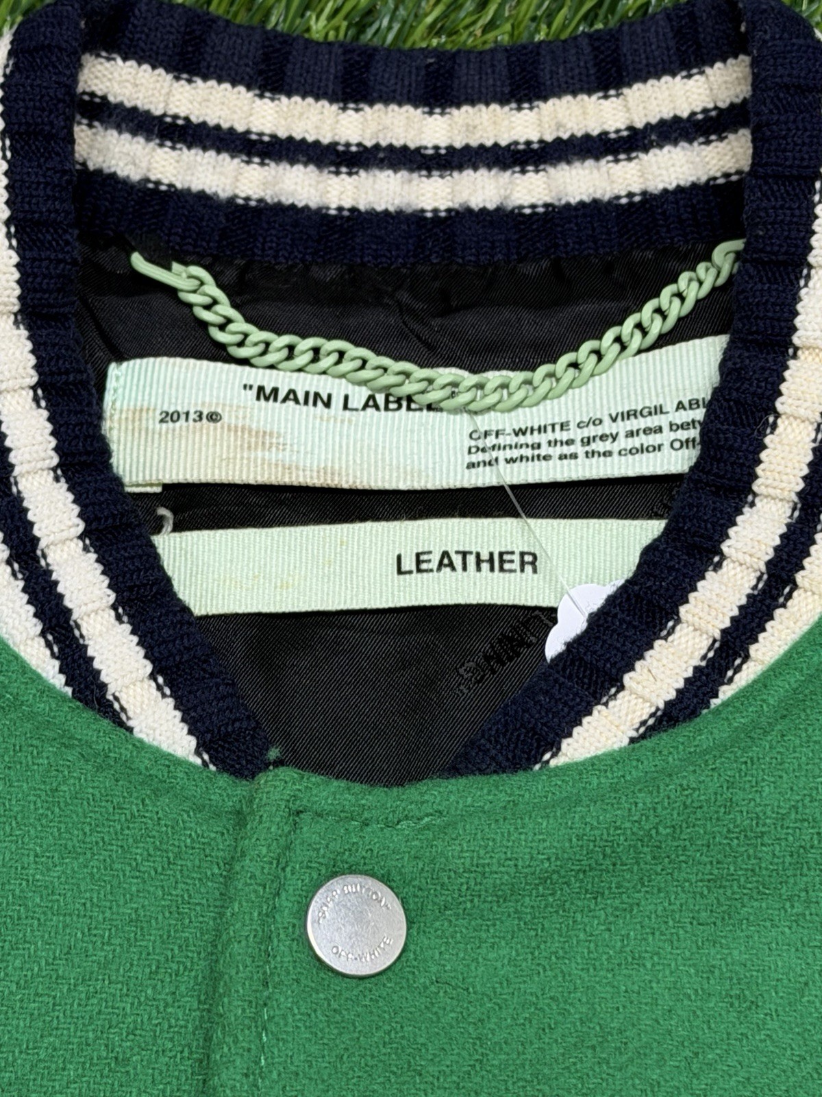 OFF WHITE Eagle Varsity Jacket Green & Blue Size … - image 3