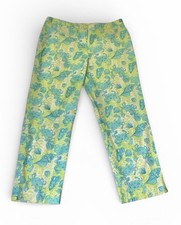 Vtg Lilly Pulitzer Crab Print Pants 10 Cropped Blue Green Beach Resort Preppy