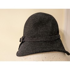Scala Women's Dark Grey Felt Wool Cloche Bucket Hat with Rhinestone Side Clasp