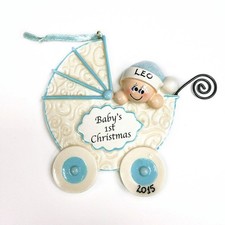 Baby Buggy Blue Personalized Christmas Tree Ornament
