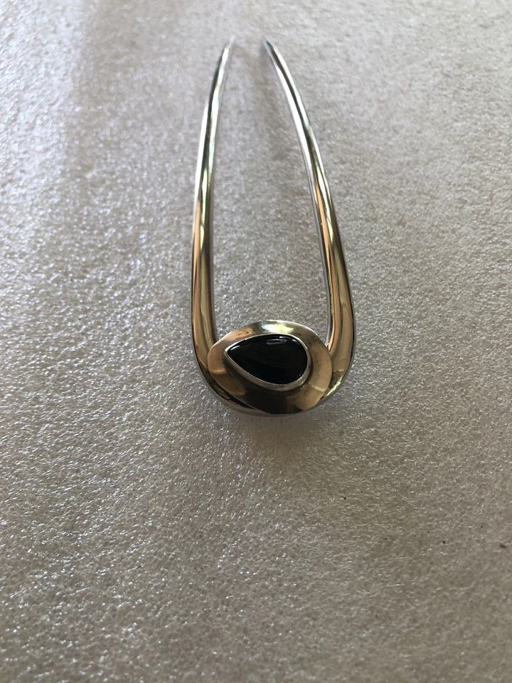 Vintage Jewelry 925 Silver Black Onyx on a 5” Kit-sch U-Pin Hairpin #H15 - Image 2 of 4