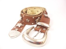 Vintage Leather Studded Stars Boho Belt by Sand Castle 40 inches