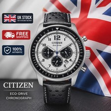 Image of Citizen Eco-Drive Chronograph Watch | Black Leather Strap, White Dial