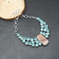 Pink Opal Blue Topaz Gemstone 925 Sterling Silver Jewelry Necklace 18