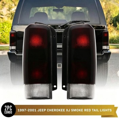 Deep Red Smoke Brake Signal Tail Light PAIR Assembly For 97-01 Jeep Cherokee XJ