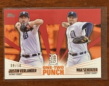 2023 Topps One-Two Punch JUSTIN VERLANDER / MAX SCHERZER RED #08/10 TIGERS HOF