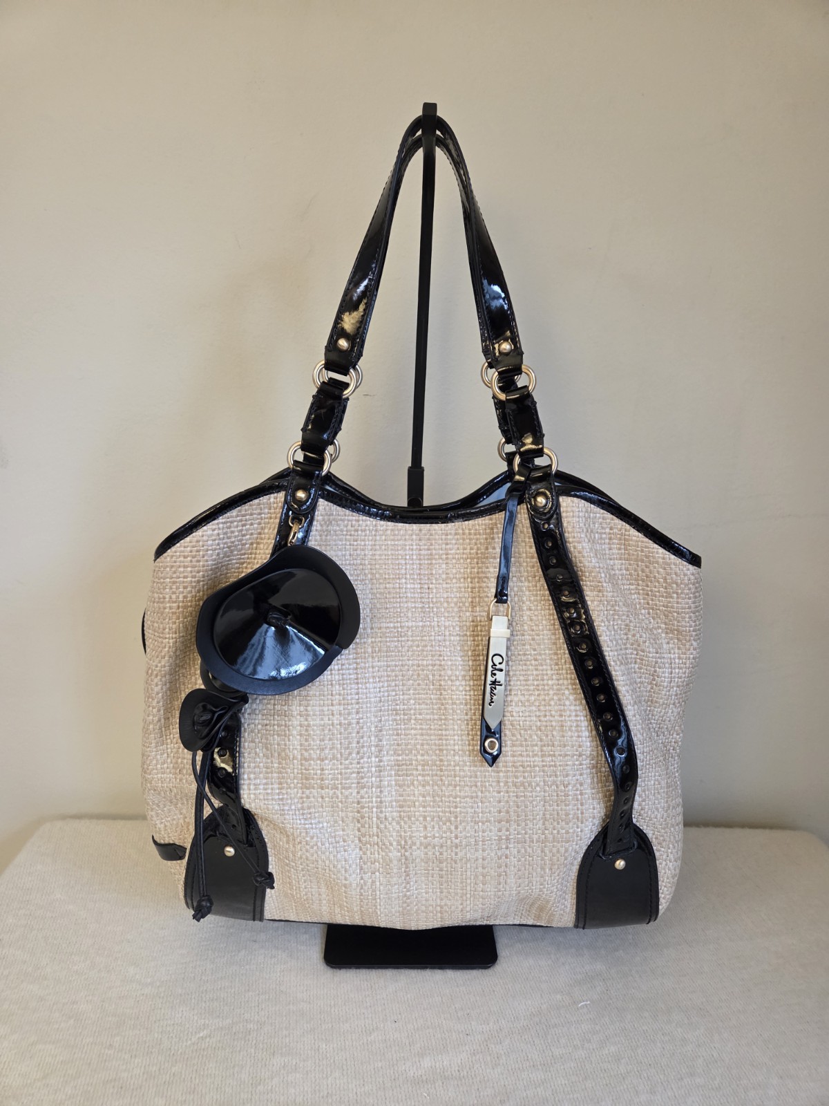 Cole Haan Raffia Handbag Large Shoulder Tote Straw Bag