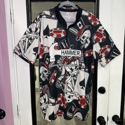 Coolwick Men s 2XL Sash Hammer Bowling Jersey Skill Poker Collar Zip EUC