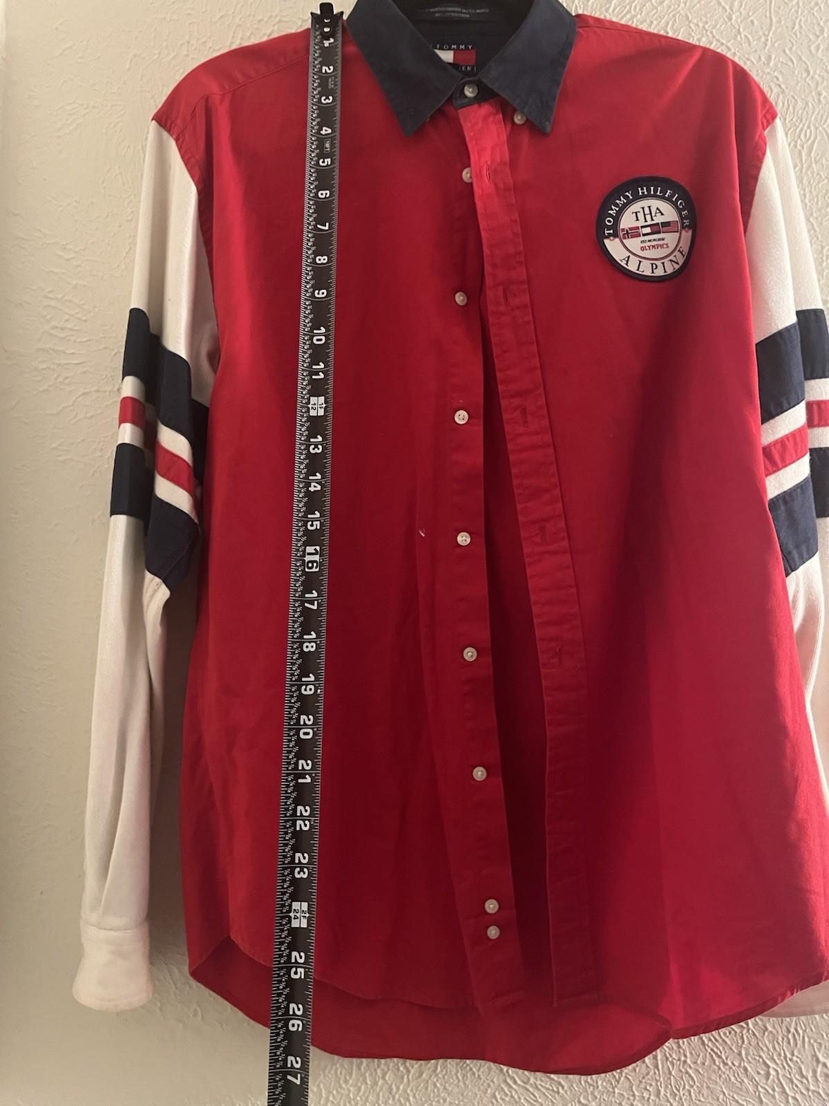 Vintage Tommy Hilfiger Long Sleeve Button Down Alpine Olympics Red White Blue thumbnail 3