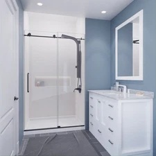 Leon Series 48 in. x 76 in. H Sliding Frameless Shower Door in Gunmetal with Tsu
