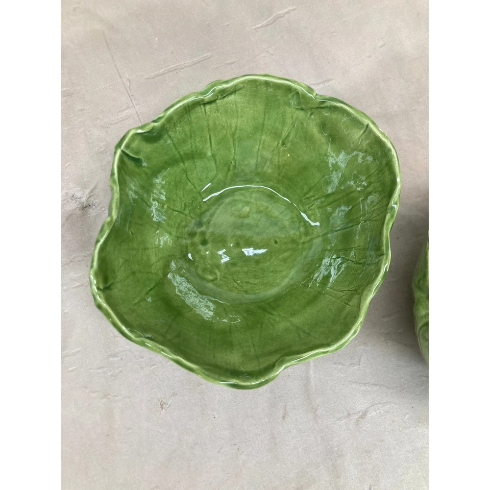 Juego de 2 cuencos vintage de hoja de repollo verde para servir de cerámica decoración de cocina Foto 3 de 4