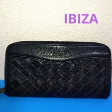 IBIZA Long Wallet Intracciato Black Leather, Excellent Condition