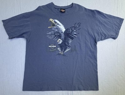 Vintage Harley-Davidson Shirt Mens XL Blue Eagle Freedom Graphic Made USA 90s