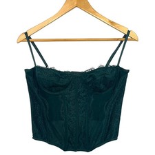 Out From Under Corset Top Womens Large Green Sheer Lace Boned Underwire Bustier
