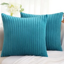 Simmore 2 Christmas Throw Pillow Covers 26x26, Soft Natural Flannel, Teal