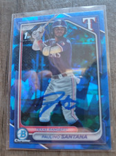 Paulino Santana Signed 2024 Bowman Chrome Baseball Card #BCP-245 Rangers Sapphir