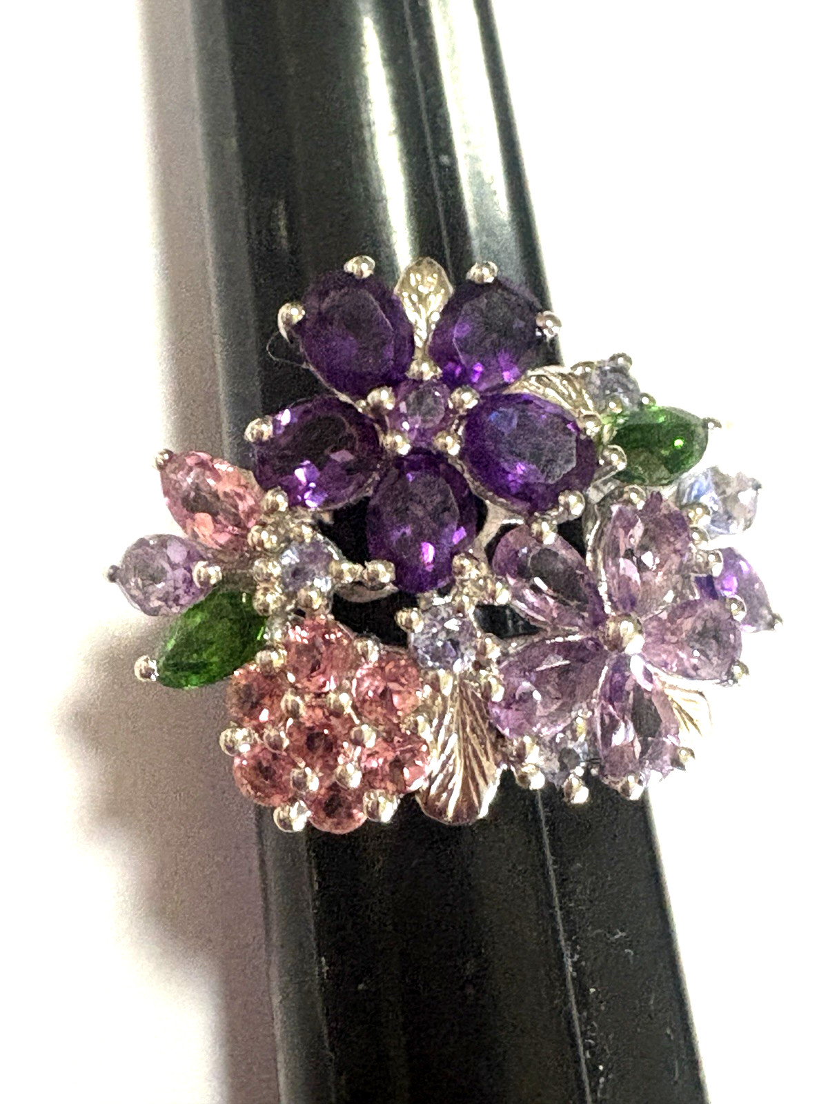 Multi Stone Amethyst Flower Cluster Cocktail Ring… - image 2