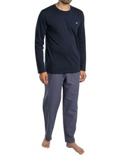 Emporio Armani Men's Check Longsleeved Pyjama Set, Blue