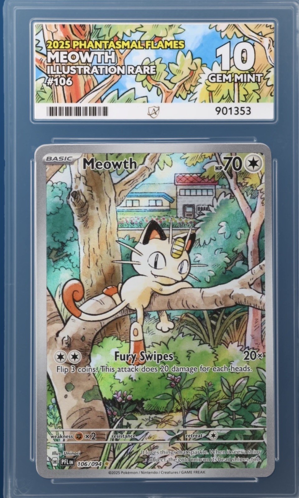 2025 Phantasmal Flames Meowth IR 106/094 Gem Mint 10 Ace Grading Pokémon
