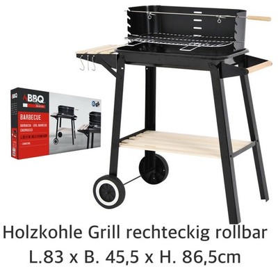 BBQ Holzkohlegrill Grillwagen 83x45,5x86,5 rollbar Barbecue Grill Garten Camping