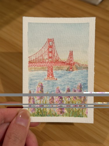 ACEO Original Watercolor Art - Landscape SF Golden Gate Bridge - wonky.kt