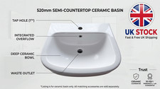 New White Ceramic Semi Recessed Bathroom Sink Basin Round Countertop 1 Tap Hole