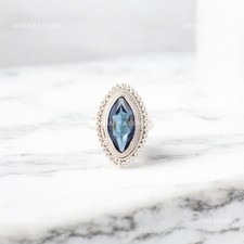 925 Sterling Silver Marquise London Blue Topaz Stone New Solitaire Handmade Ring