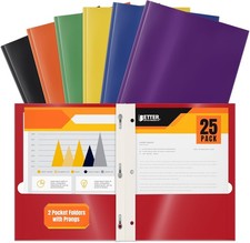 2 Pocket Glossy Laminated Paper Folders with Prongs Assorted Colors Letter Size