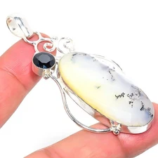 Dendrite Opal Gemstone Handmade 925 Sterling Silver Jewelry Pendant  RM-107