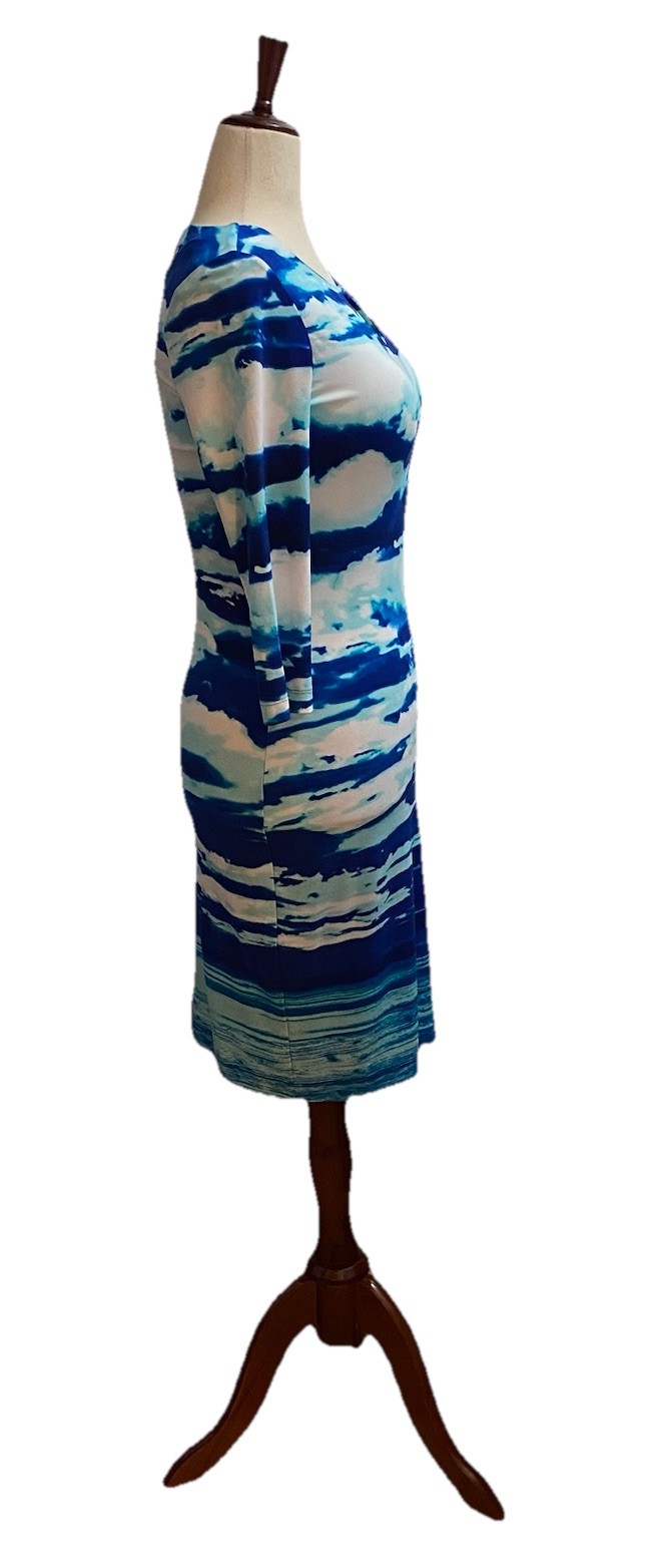 NWT Calvin Klein Sheath Dress Womens Size 6 Blue White Abstract Knee Length thumbnail 4