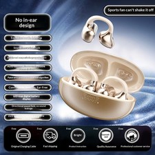 Bluetooth 6.0 Headset, 72-Hour Earphones, Earbuds, Stereo Clip-On Earphones Gold