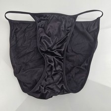 Vintage Wet look Faux Leather Second Skin Satin String Bikini Panty Small READ
