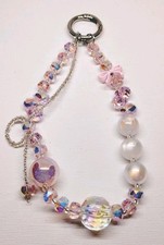 Sparkling Pink Crystal Butterfly Bow Knot Beaded Phone Charm Strap Wristlet